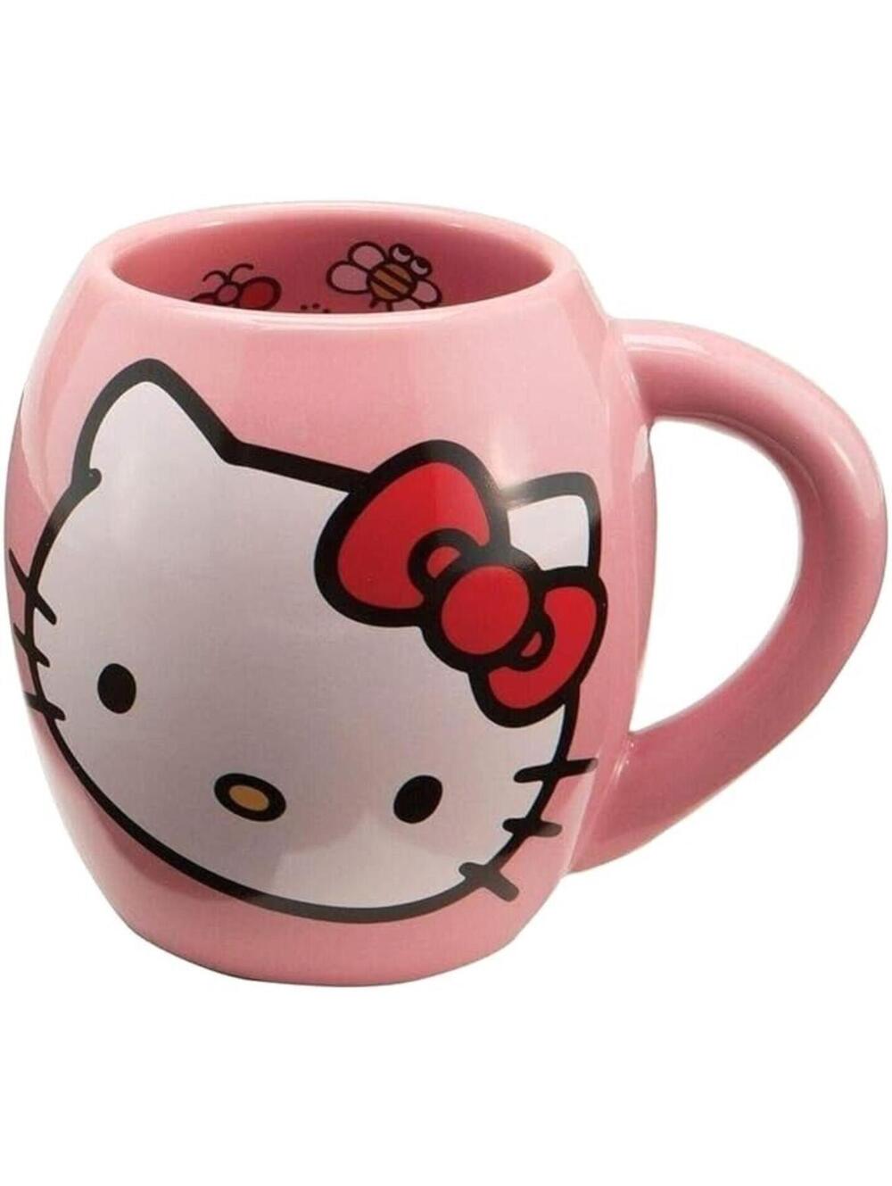 Hello Kitty Pink Kawaii Coffee Mug 18oz Oval Ceramic Sanrio Cup NEW